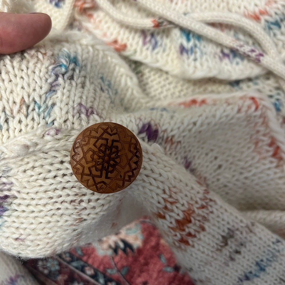 Anthropologie Sleeping on Snow Cream Floral Knit Ruffle Sweater Cardigan - Picture 4 of 9